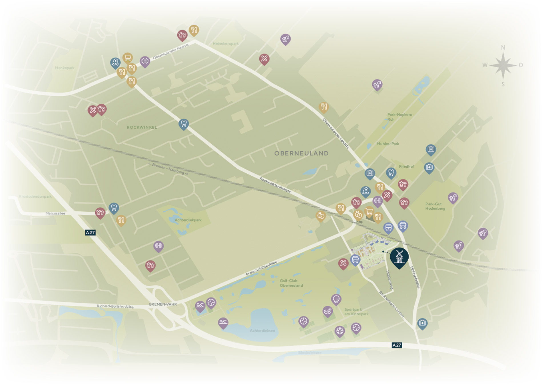 Lageplan Oberneuland Infrastruktur (ohne Gewähr)